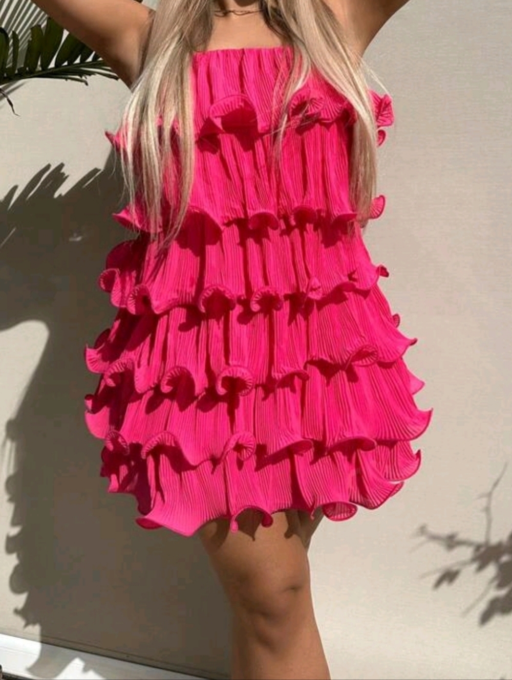 Hot Pink Ruffle Tiered Mini Dress - Picture 7 of 8